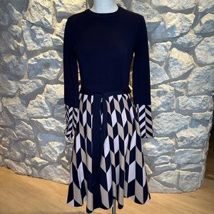 Eliza J navy blue knit dress pattern skirt